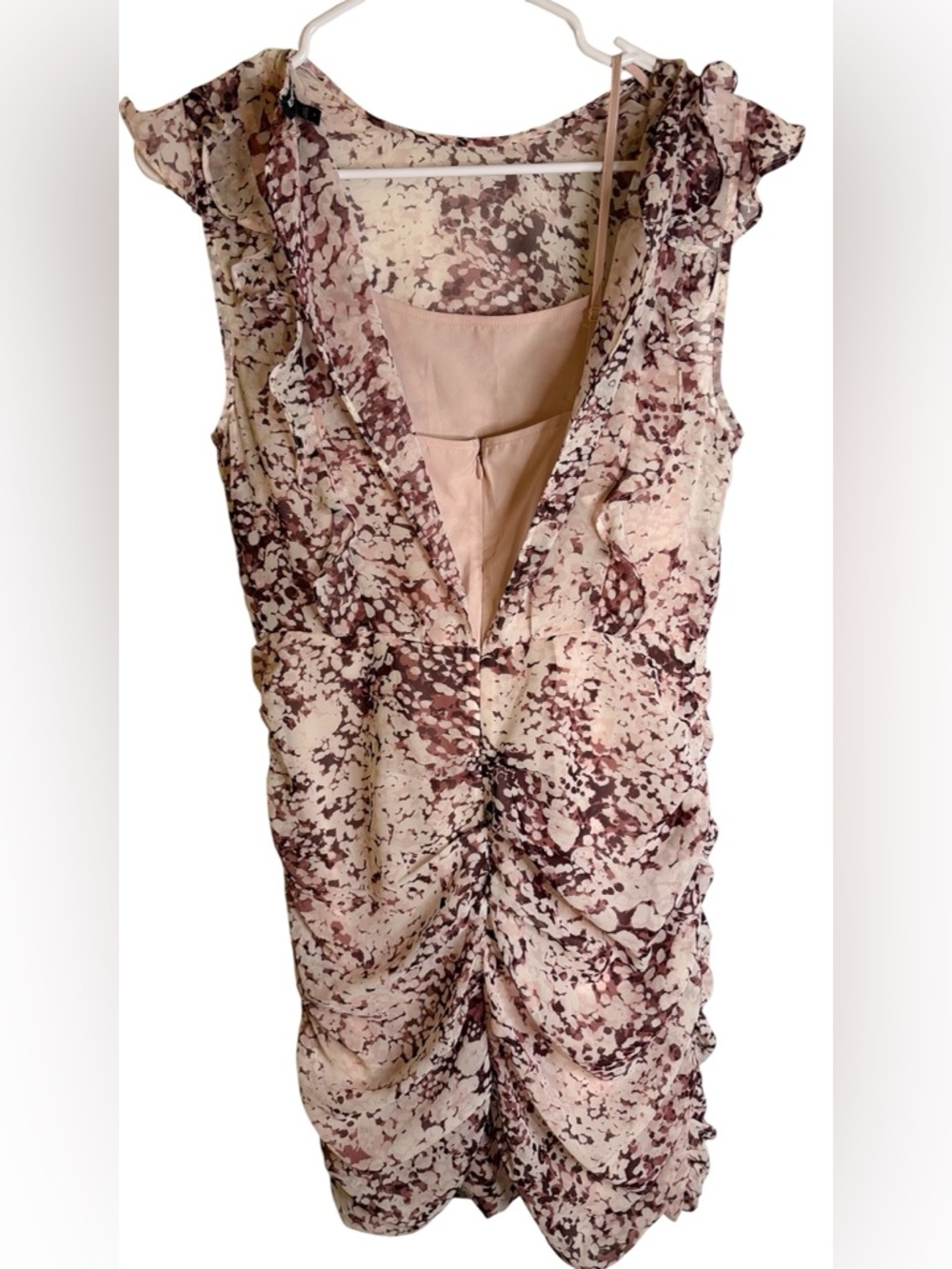 Express Pink Patterned Ruched Dress (002) - Picture 2 of 4